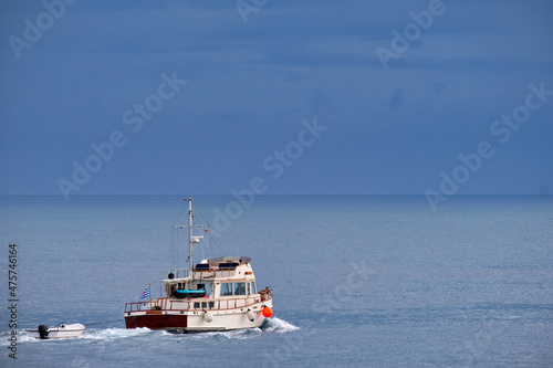 Boat navigating in the Mediterranean Sea