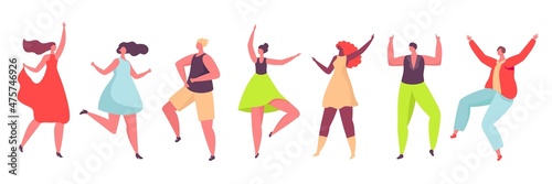 Carta da parati Dancing characters, young people dance at party or club