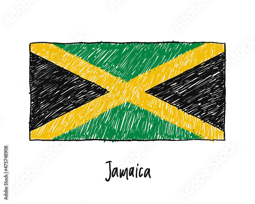 Jamaica Flag Marker or Pencil Sketch Illustration Vector