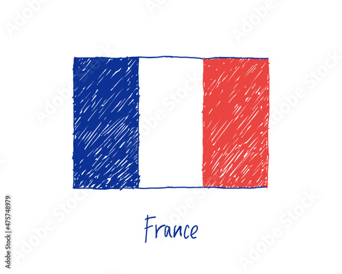 France Flag Marker or Pencil Sketch Illustration Vector