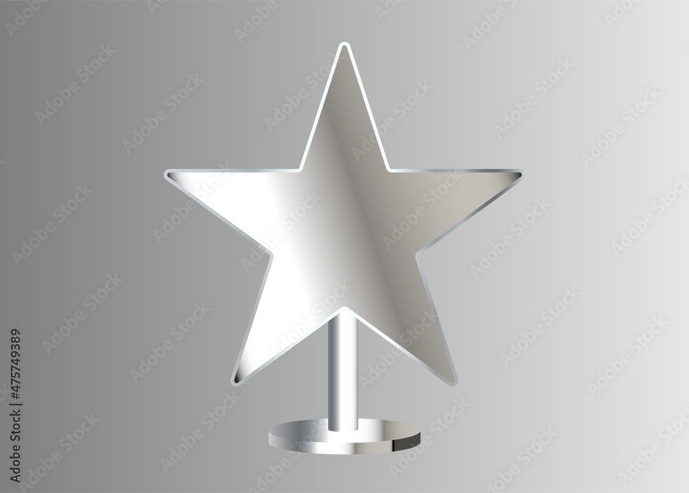 Vector template of glossy silver star on stand