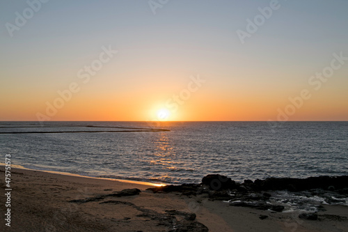 Sunset on a beach in Chipiona  Cadiz  Andalusia  Spain