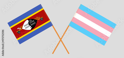 Crossed flags of Eswatini and Transgender Pride. Official colors. Correct proportion