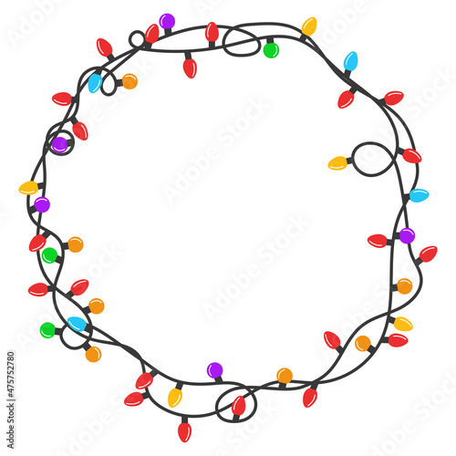 colorful christmas light bulb round frame