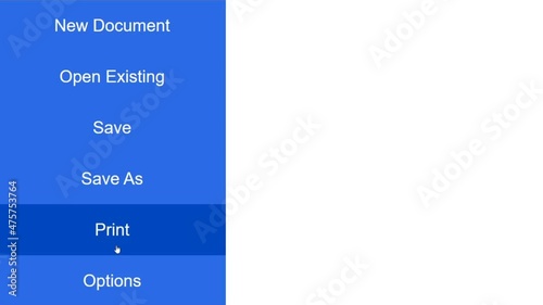 Cursor Slides Over and Clicks Print Document. Mouse Pointer on Device Computer Monitor Screen Clicking Printing File Processor For Company Business Assignment or School Education Project.