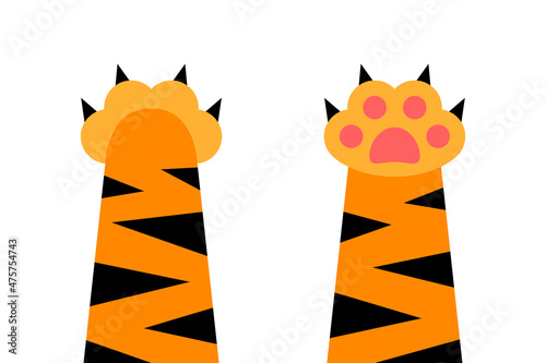 Cartoon tiger striped paws isolated on white background. Vector illustration. Kids style simple flat animal drawing. Funny symbol for Happy Chinese New Year 2022
