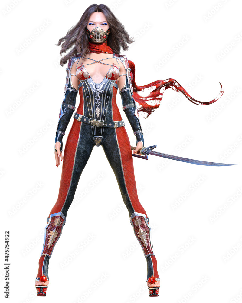 3D japanese assassin woman render.