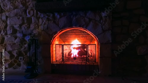 Fireplace timelapse in winter season. Holiday season. Storm