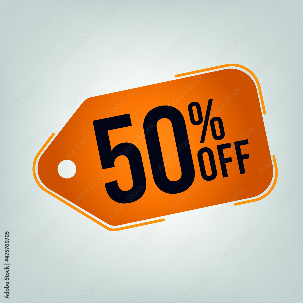 50% off. Orange discount label on white background for sales. 50% off. Orange discount label on white background for sales.