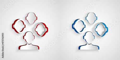 Paper cut Schizophrenia icon isolated on grey background. Paper art style. Vector