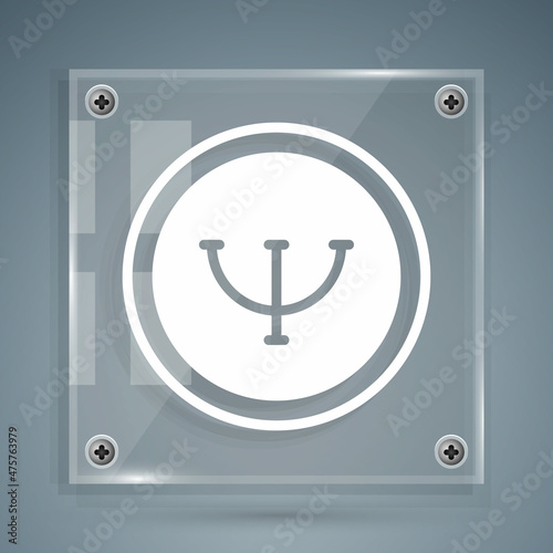 White Psychology icon isolated on grey background. Psi symbol. Mental health concept, psychoanalysis analysis and psychotherapy. Square glass panels. Vector