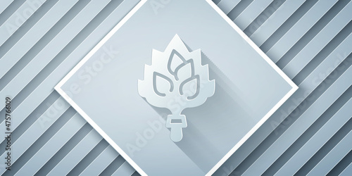 Paper cut Sauna broom icon isolated on grey background. Broom from birch twigs, branches for Russian steam bath, sauna, washhouse. Paper art style. Vector