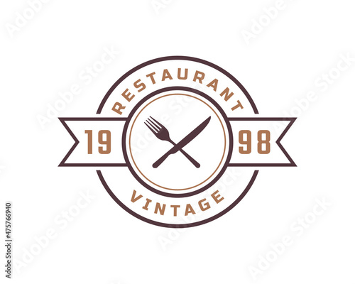Classic Vintage Badge Crossed Spoon Fork Knife Rustic Vintage Retro for Kitchen Food Menu Dish Restaurant Logo Design Inspiration