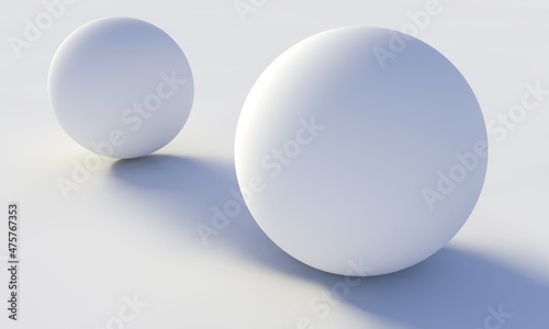 two spheres perspective white background minimalist balance