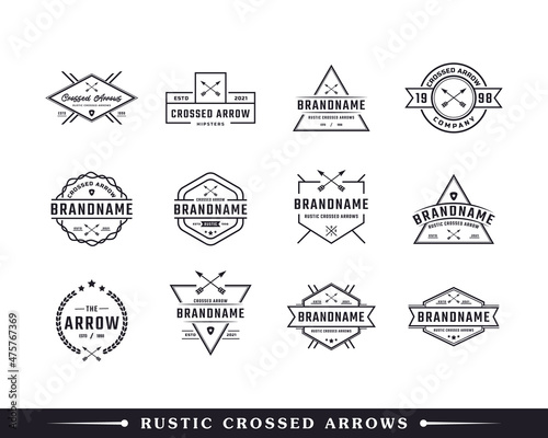 Set of Classic Vintage Retro Label Badge for Crossed Arrows Rustic Hipster Stamp Logo Design Inspiration