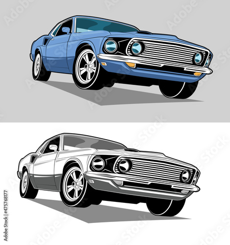 American Muscle Cars Blue White and Black Vector фототапет