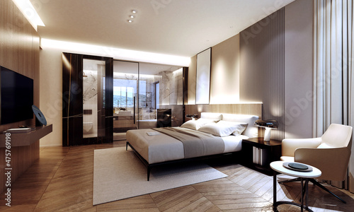 3d render of luxury hotel room