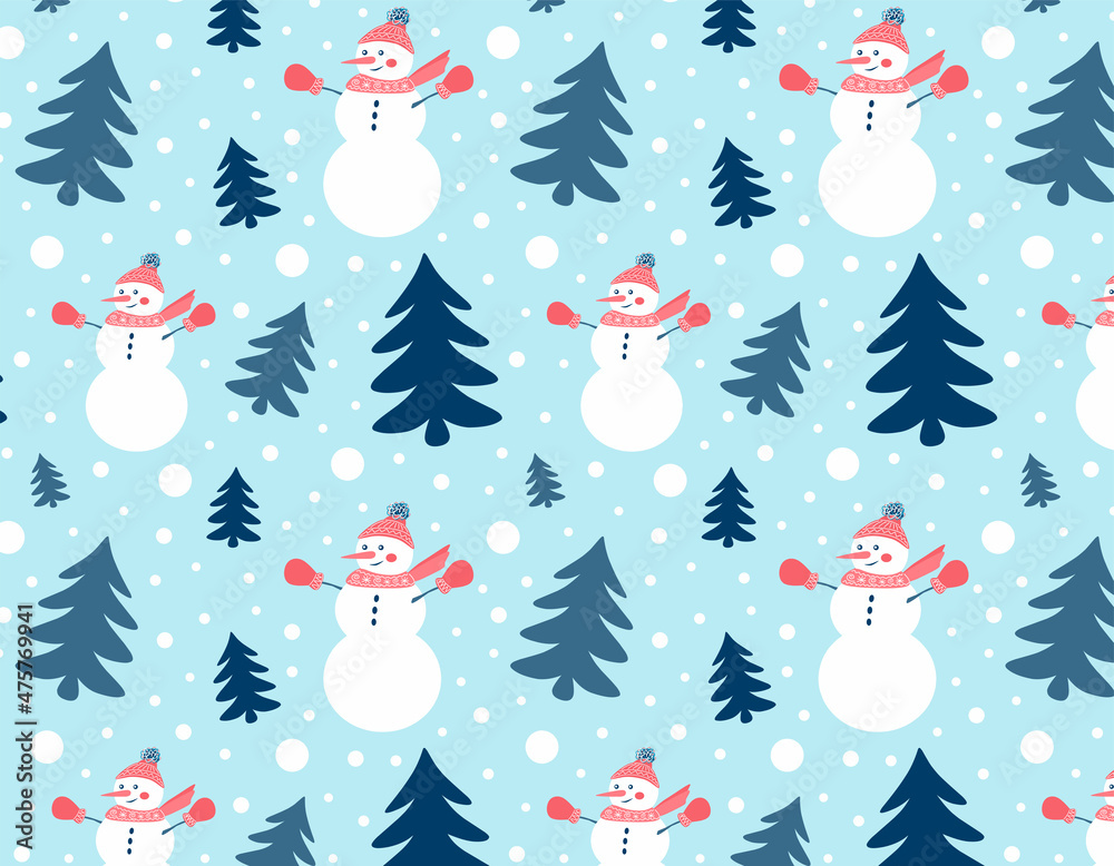 Christmas seamless pattern with a snowman 