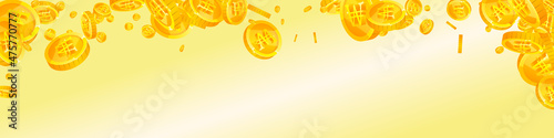 Korean won coins falling. Classic scattered WON coins. Korea money. Magnificent jackpot, wealth or success concept. Vector illustration.