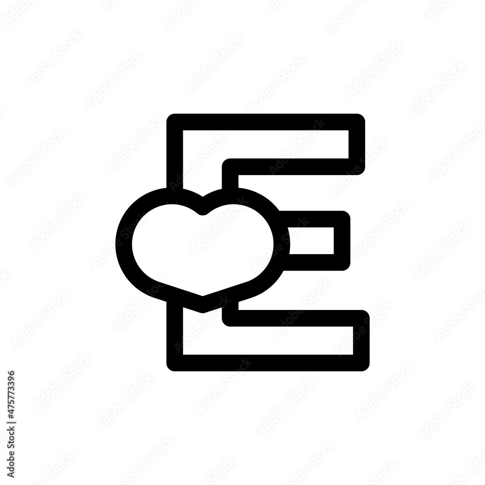 Initial Letter E with Heart Love in Line Style Logo Design Template Element
