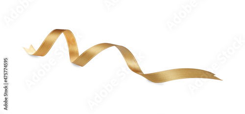 Beautiful golden ribbon isolated on white. Festive decor photo