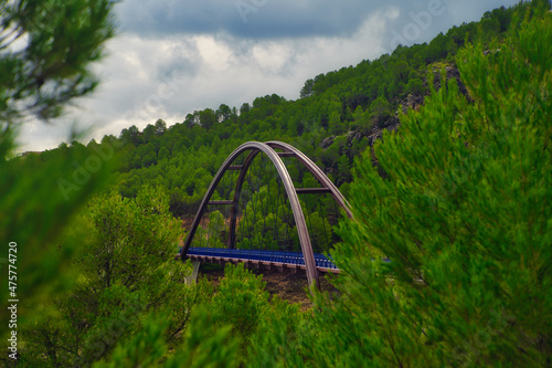 Beautiful autumn view with the Vicaria bridge in Yeste, Spain photo