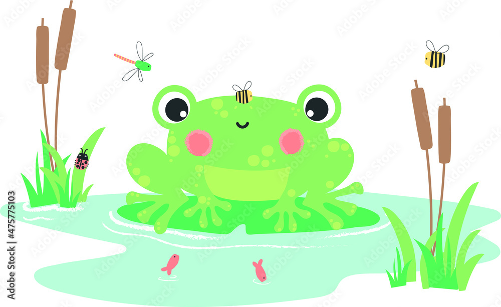 Fototapeta premium Cute frog print design for baby T-shirt design vector. Can be used for baby t-shirt print, fashion print design, kids wear, baby shower celebration greeting and invitation card.