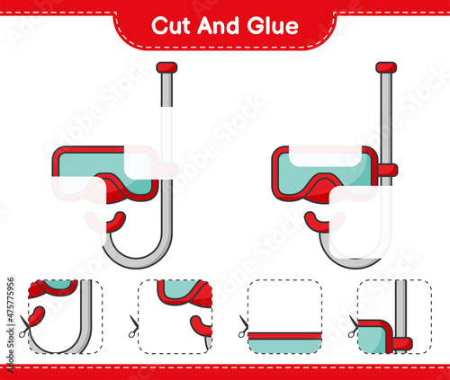 Cut and glue, cut parts of Scuba Diving Mask and glue them. Educational children game, printable worksheet, vector illustration