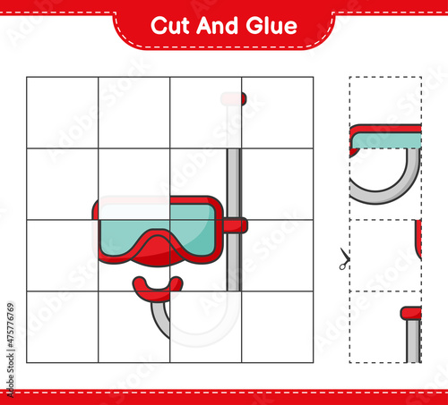 Cut and glue, cut parts of Scuba Diving Mask and glue them. Educational children game, printable worksheet, vector illustration