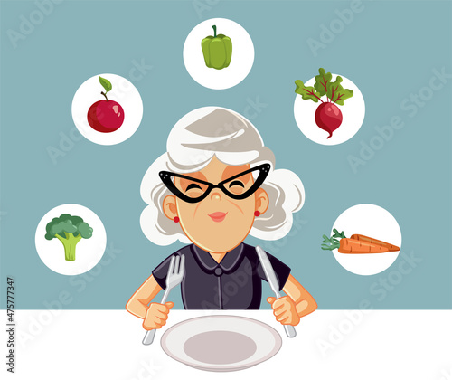 Senior Woman Eating Healthy Vector Cartoon Illustration