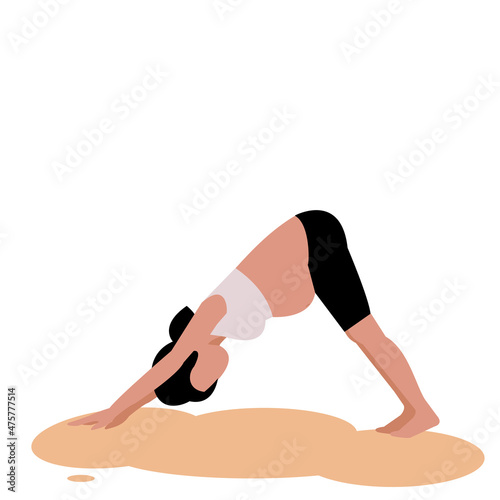 No face Pregnant woman yoga pose .Young beautiful woman Pregnant Downward dog Pose on white background.Vector isolate flat design concept for exercising prenatal better for mum and baby.