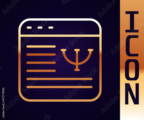 Gold line Online psychological counseling distance icon isolated on black background. Psychotherapy, psychological help, psychiatrist online consulting. Vector