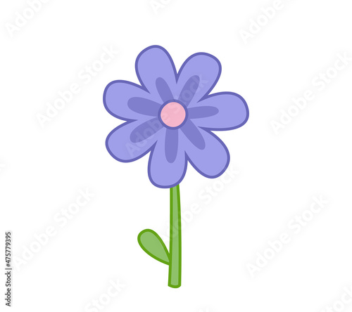 Pastel purple flower. Vector illustration in cute cartoon childish style. Isolated funny clipart on a white background. Cute floral print.