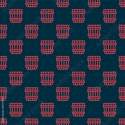 Red line Sauna bucket icon isolated seamless pattern on black background. Vector