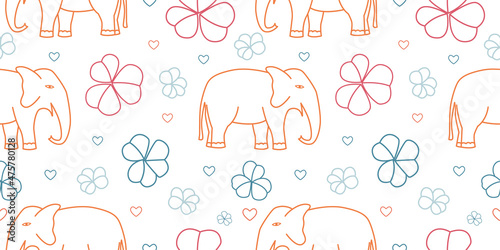 Photography Seamless pattern with hand drawn elephant and floral vector illustration