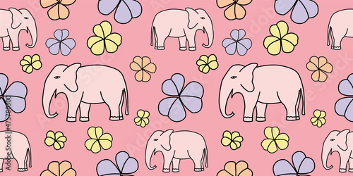 Photography Seamless pattern with hand drawn elephant and floral vector illustration