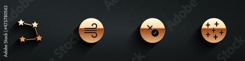 Set Star constellation zodiac, Windy weather, Venus symbol and Full moon icon with long shadow. Vector