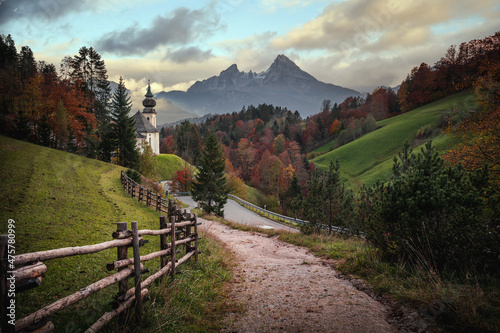 Maria Gern pilgrimage church and the autumnal landscape in Upper Bavaria, Germany photo