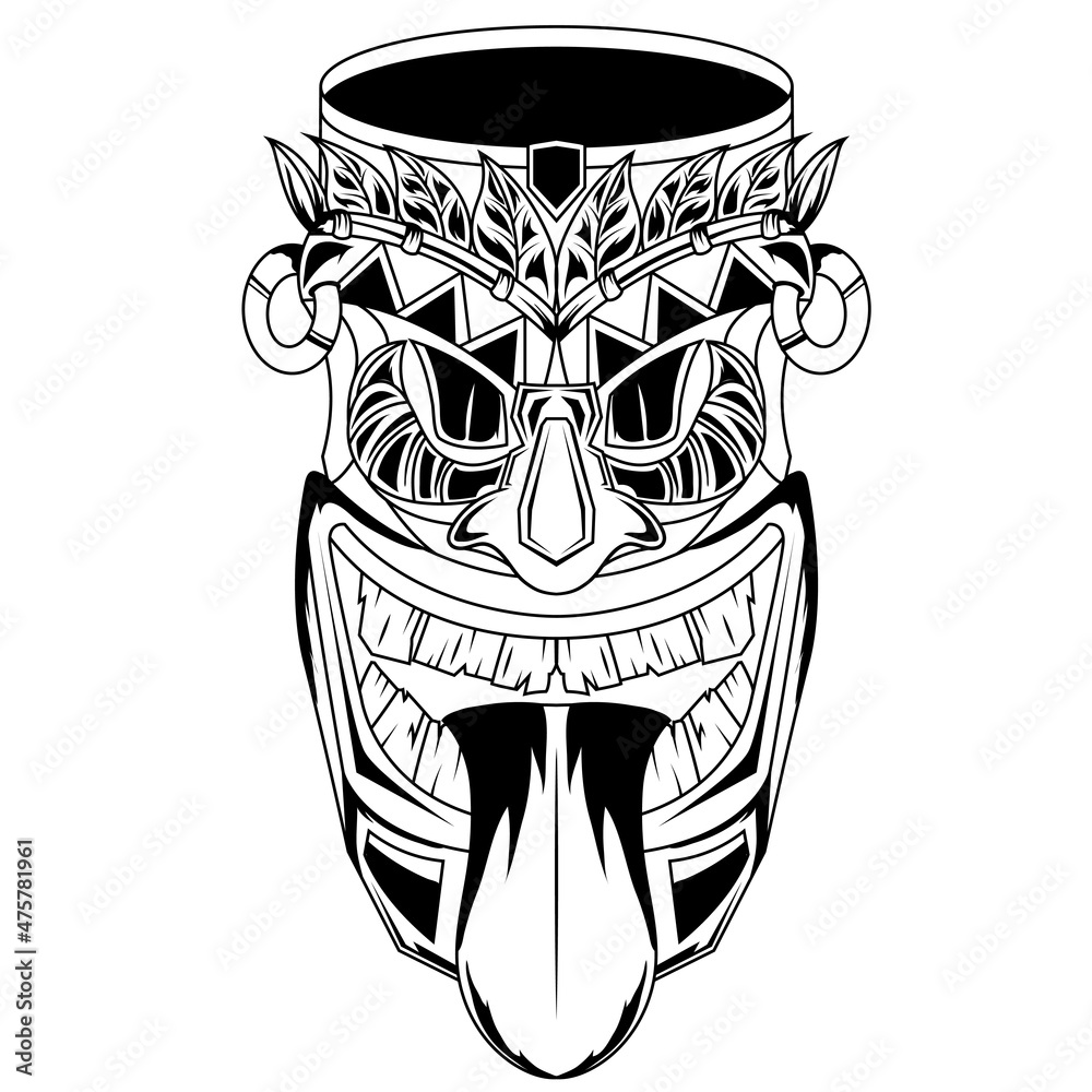 tattoos black Illustration Astec tiki mask fantasy god indian in africa statue hawaiian for apparel tshirt design custom  design for tattoos design - obrazy, fototapety, plakaty 