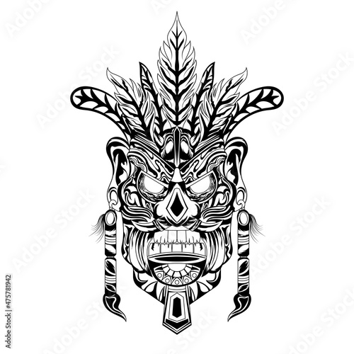 tattoos black Illustration Astec tiki mask fantasy god indian in africa statue hawaiian for apparel tshirt design custom  design for tattoos design