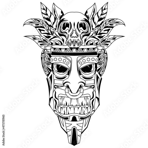 tattoos black Illustration Astec tiki mask fantasy god indian in africa statue hawaiian for apparel tshirt design custom  design for tattoos design