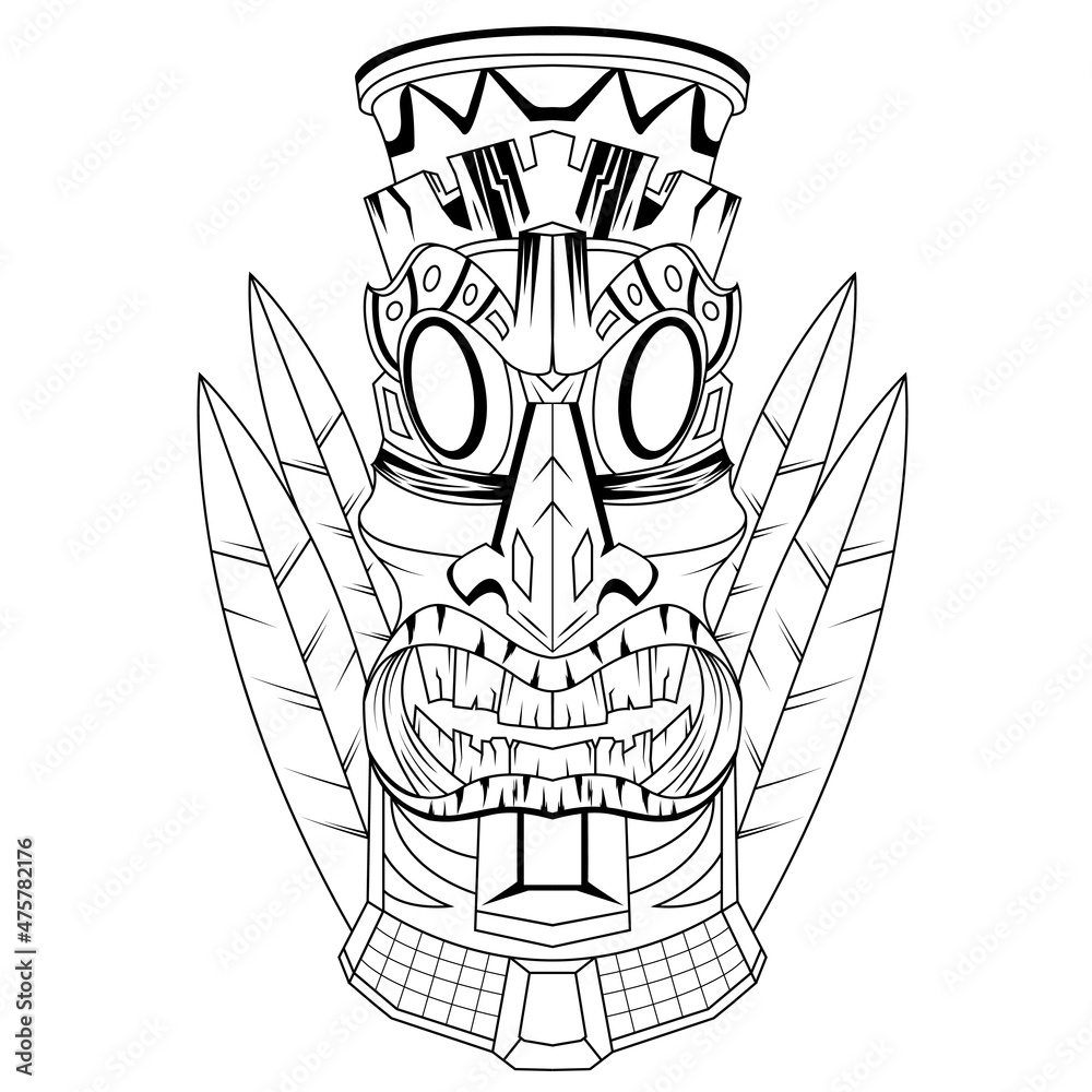 tattoos black Illustration Astec tiki mask fantasy god indian in africa ...