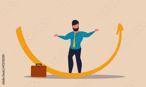 Shape V economy recover direction. Business graph stable and finance arrow up vector illustration. Future businessman invest in the market and return money. Fund growth company and success people