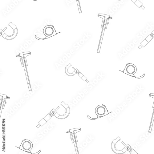 Pattern of flat just a vernier caliper and micrometer smooth, tape measure. Linear design. On a white background. Tools for any specialist. Flat vector illustration.