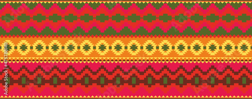 Vector seamless colored border ornament. Native American tribes frame. 