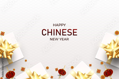chinese new year with gold gift ribbon 2022. 