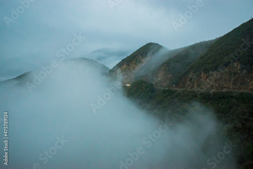 Thick fog in the mountains in southern California.