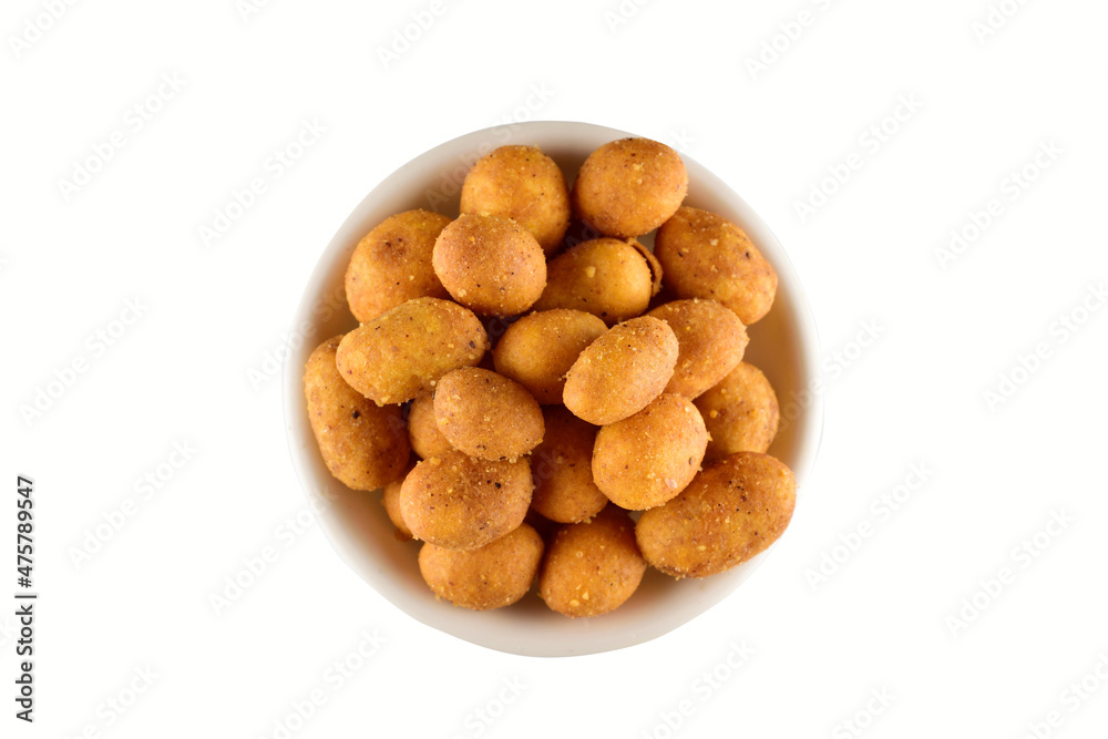 Coated Peanut in Bowl Isolated on white Background with Clipping Path Coated Peanut in Bowl Isolated on white Background with Clipping Path