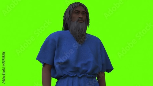 3d render of the patriarch Enoch stop walking in green screen, animation