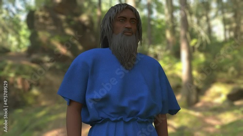 3d render of the patriarch Enoch stop walking in forest, animation photo